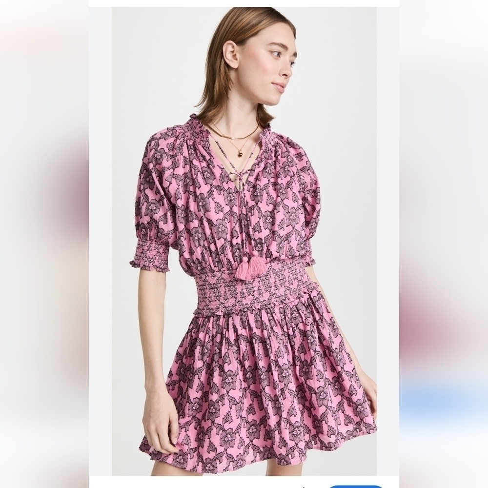 Roller Rabbit Pink Fiorella Midi Dress Off Shoulder Boho
